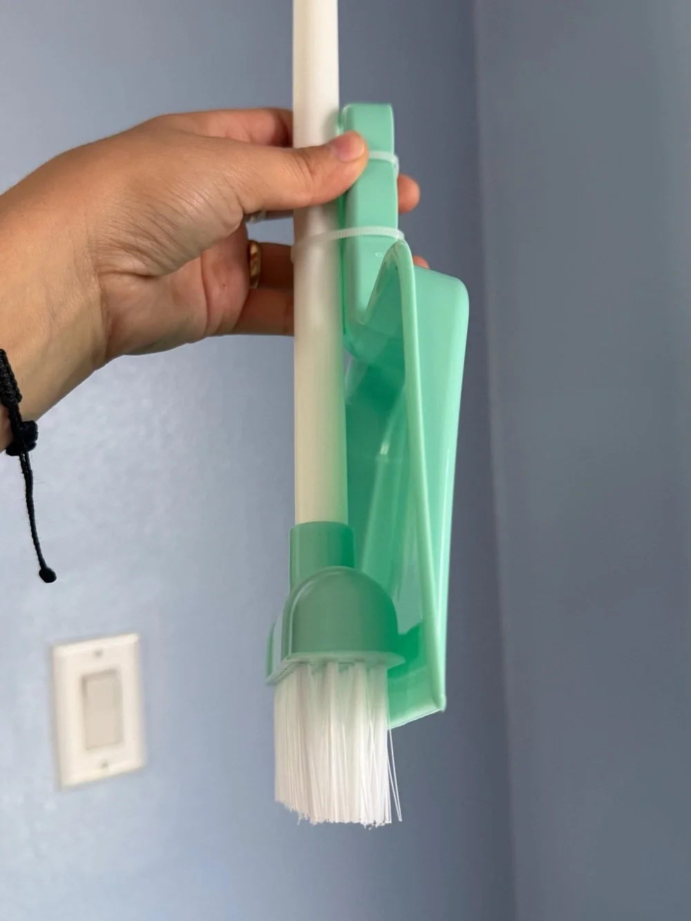 Kid’s pretend toy Mini Broom and Dustpan Set in Mint Green and White